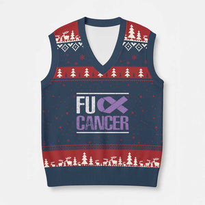 Fuck Cancer V-Neck Knit Sweater Vest Funny National Cancer Prevention Month Lavender Ribbon TS11 Navy Red Print Your Wear