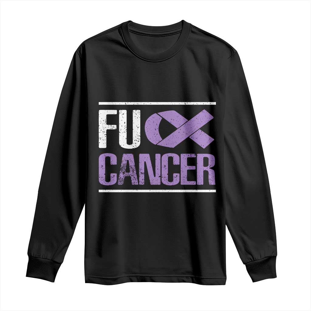 Fuck Cancer Long Sleeve Shirt Funny National Cancer Prevention Month Lavender Ribbon TS11 Black Print Your Wear
