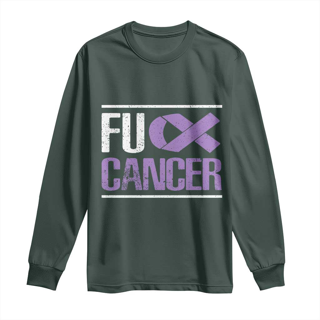 Fuck Cancer Long Sleeve Shirt Funny National Cancer Prevention Month Lavender Ribbon TS11 Dark Forest Green Print Your Wear
