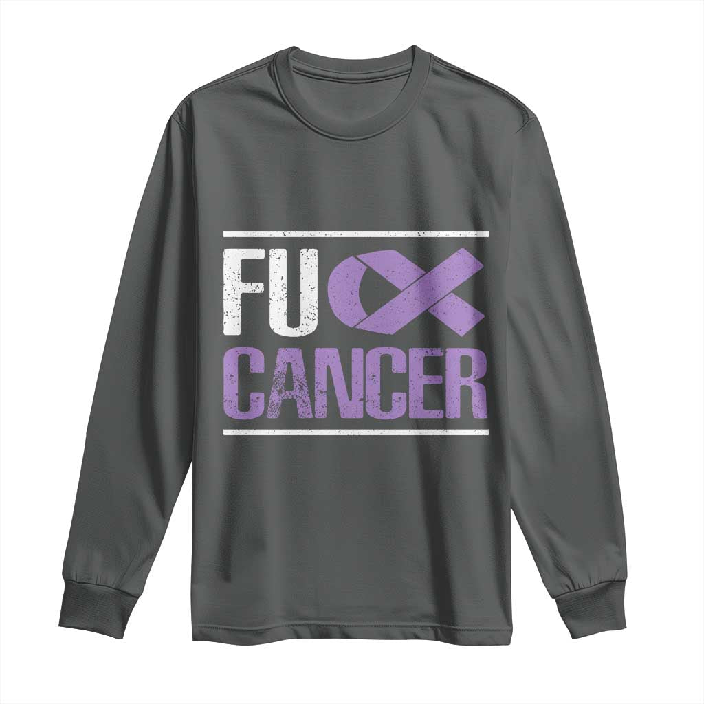 Fuck Cancer Long Sleeve Shirt Funny National Cancer Prevention Month Lavender Ribbon TS11 Dark Heather Print Your Wear