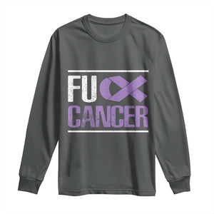 Fuck Cancer Long Sleeve Shirt Funny National Cancer Prevention Month Lavender Ribbon TS11 Dark Heather Print Your Wear