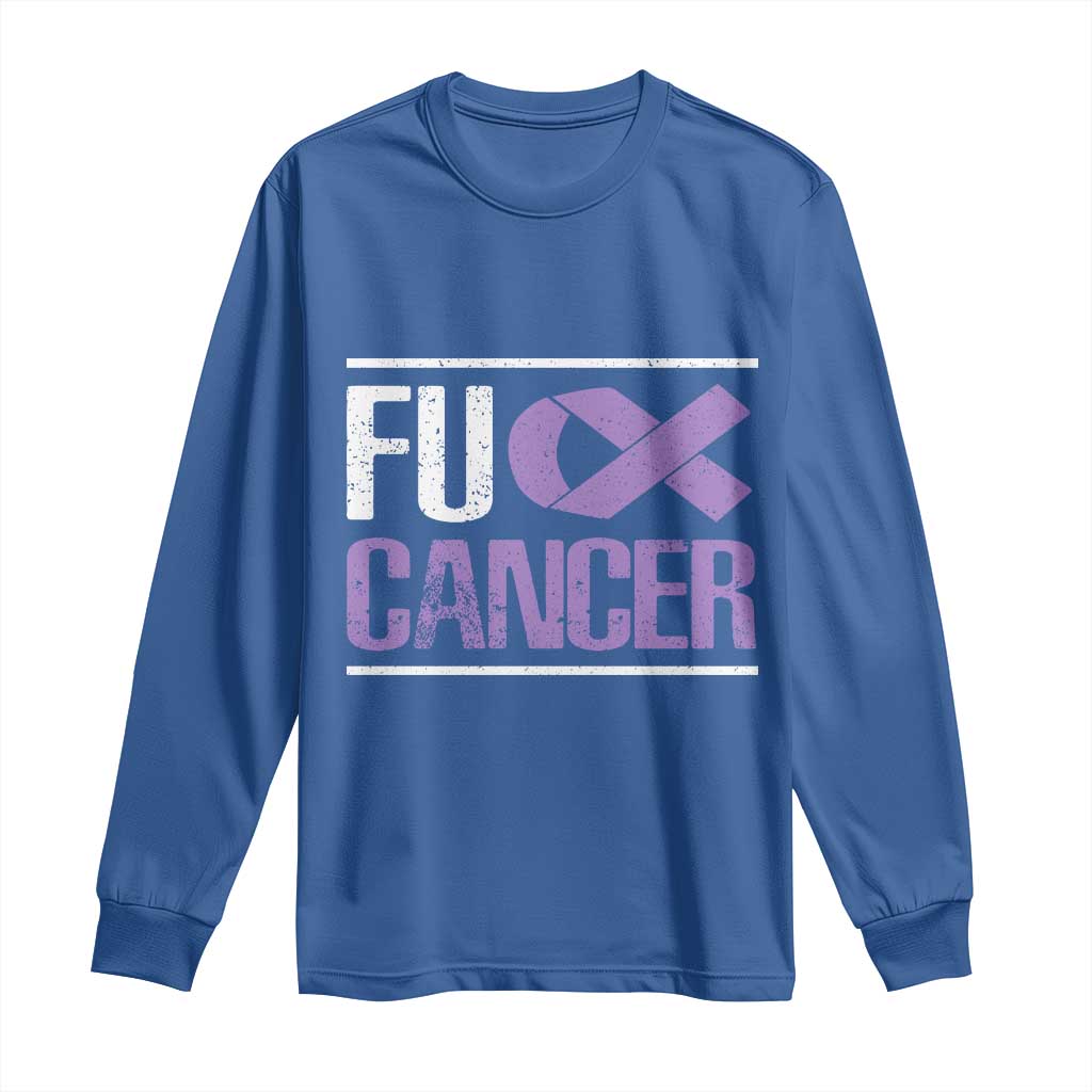 Fuck Cancer Long Sleeve Shirt Funny National Cancer Prevention Month Lavender Ribbon TS11 Royal Blue Print Your Wear
