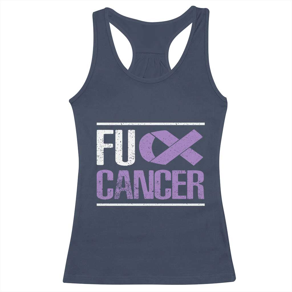 Fuck Cancer Racerback Tank Top Funny National Cancer Prevention Month Lavender Ribbon TS11 Navy Print Your Wear