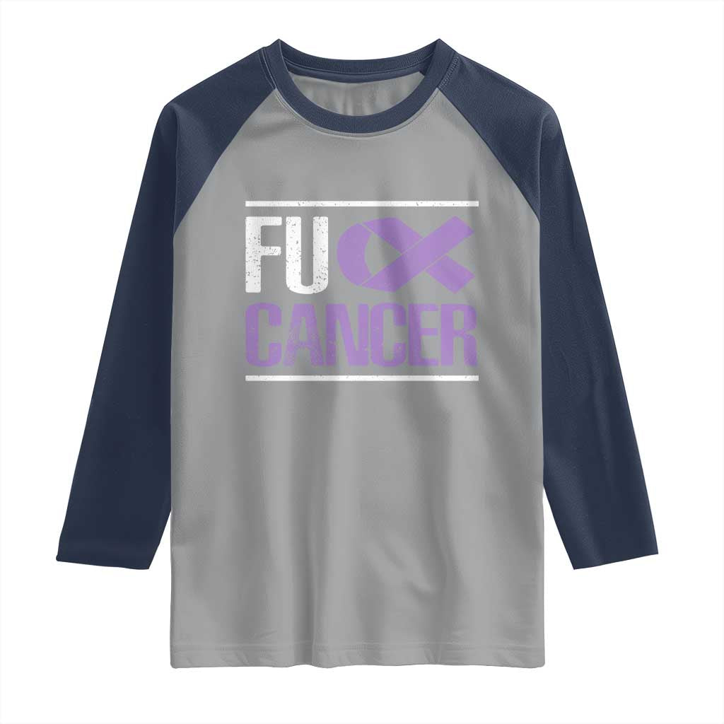 Fuck Cancer Raglan Shirt Funny National Cancer Prevention Month Lavender Ribbon TS11 Sport Gray Navy Print Your Wear