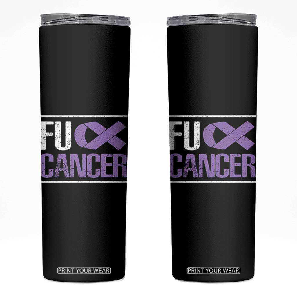 Fuck Cancer Skinny Tumbler Funny National Cancer Prevention Month Lavender Ribbon TS11 Black Print Your Wear