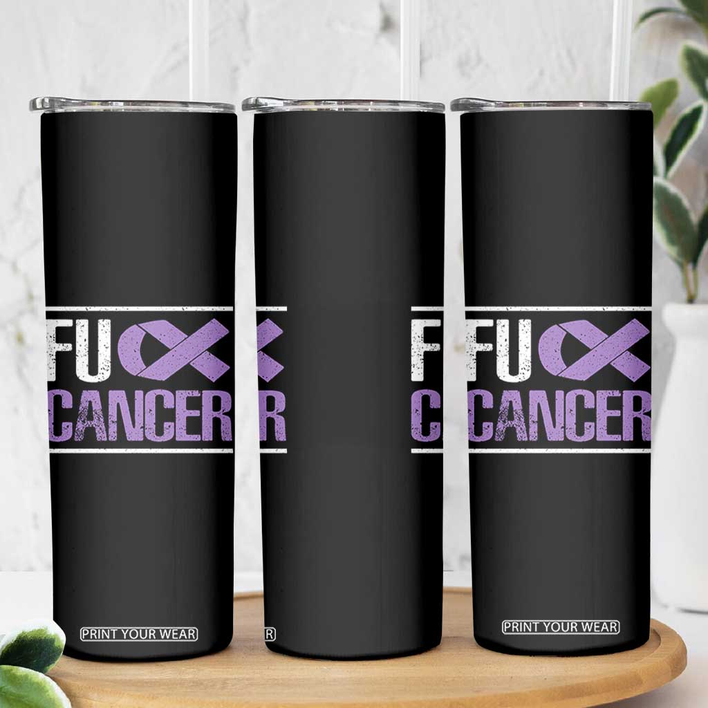 Fuck Cancer Skinny Tumbler Funny National Cancer Prevention Month Lavender Ribbon TS11 Print Your Wear