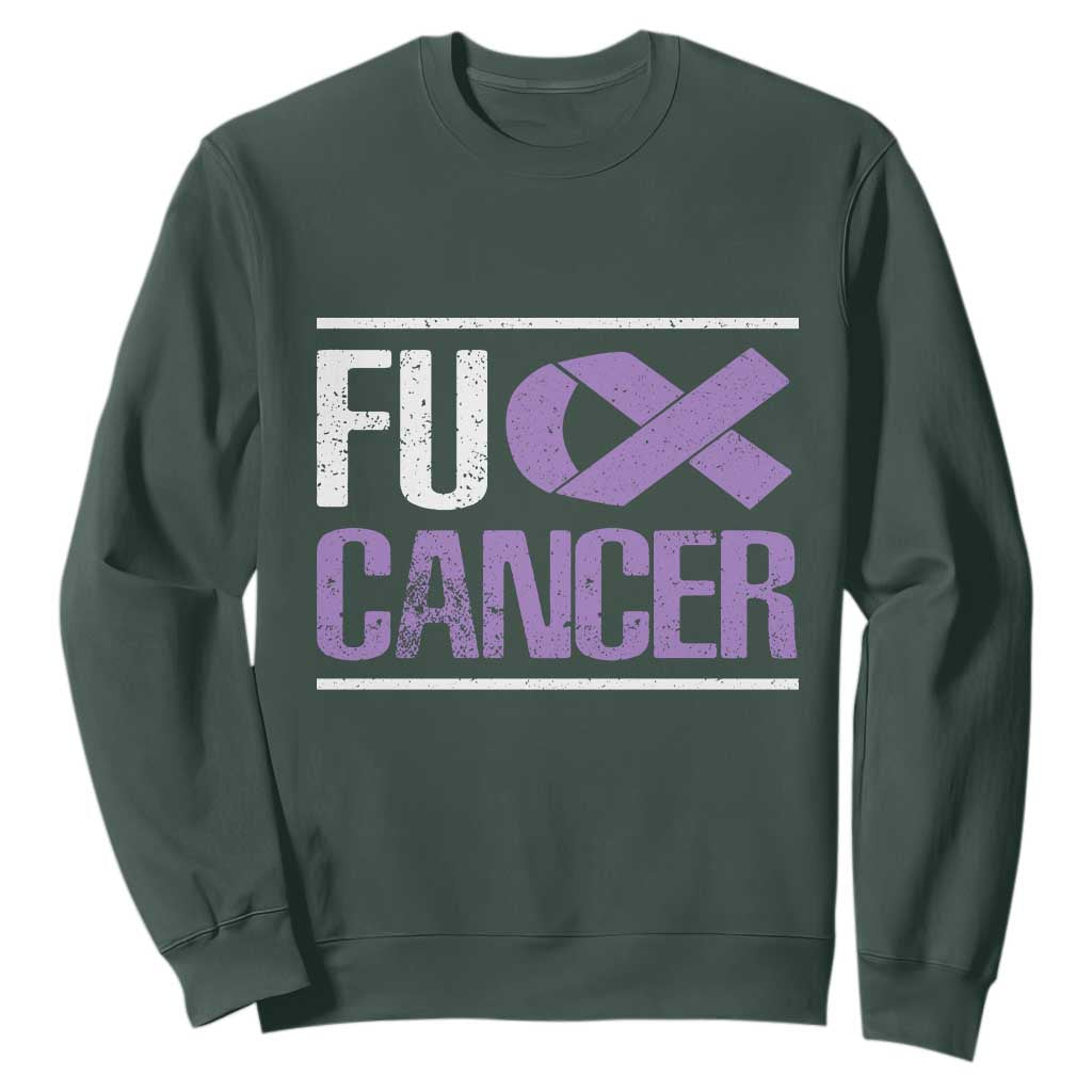 Fuck Cancer Sweatshirt Funny National Cancer Prevention Month Lavender Ribbon TS11 Dark Forest Green Print Your Wear