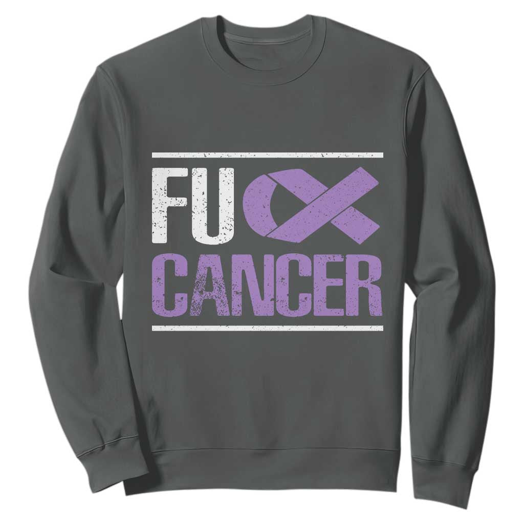 Fuck Cancer Sweatshirt Funny National Cancer Prevention Month Lavender Ribbon TS11 Dark Heather Print Your Wear