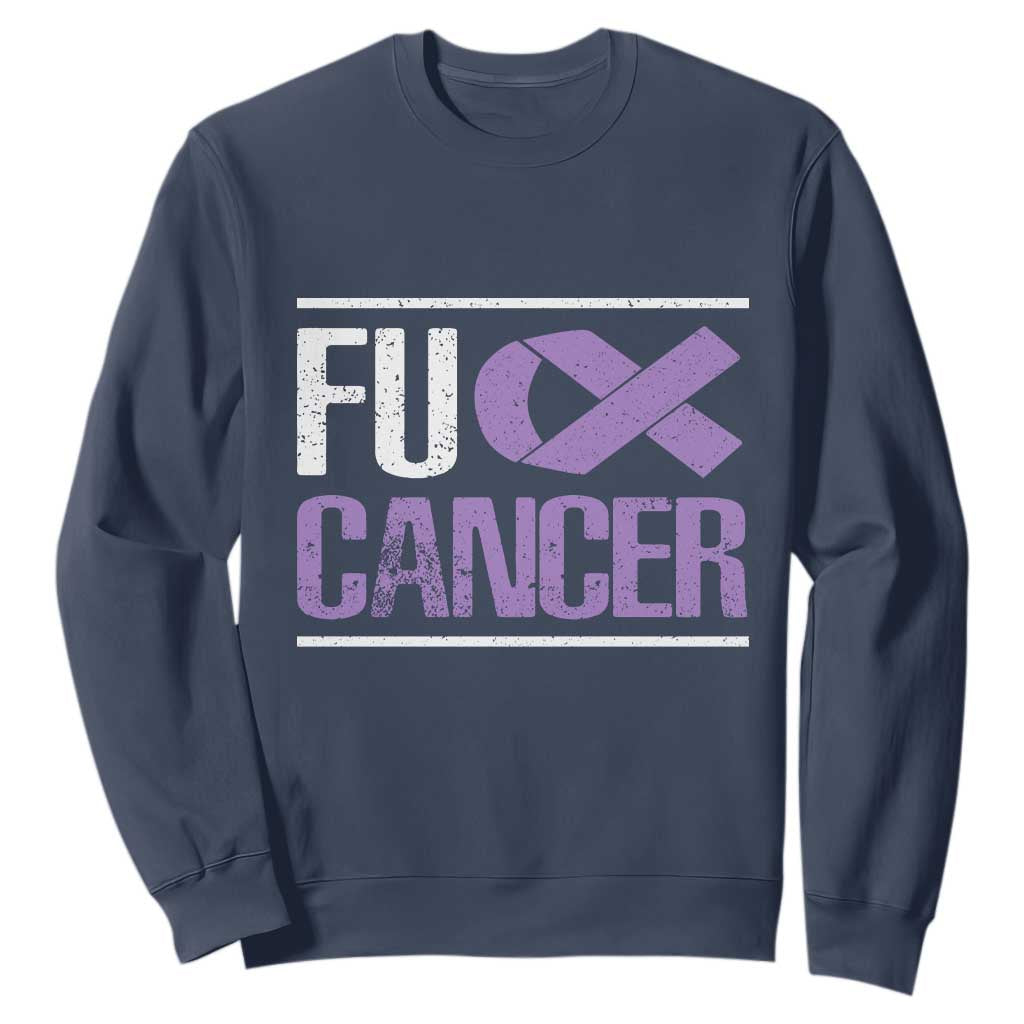 Fuck Cancer Sweatshirt Funny National Cancer Prevention Month Lavender Ribbon TS11 Navy Print Your Wear