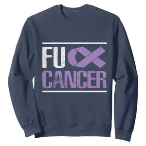 Fuck Cancer Sweatshirt Funny National Cancer Prevention Month Lavender Ribbon TS11 Navy Print Your Wear