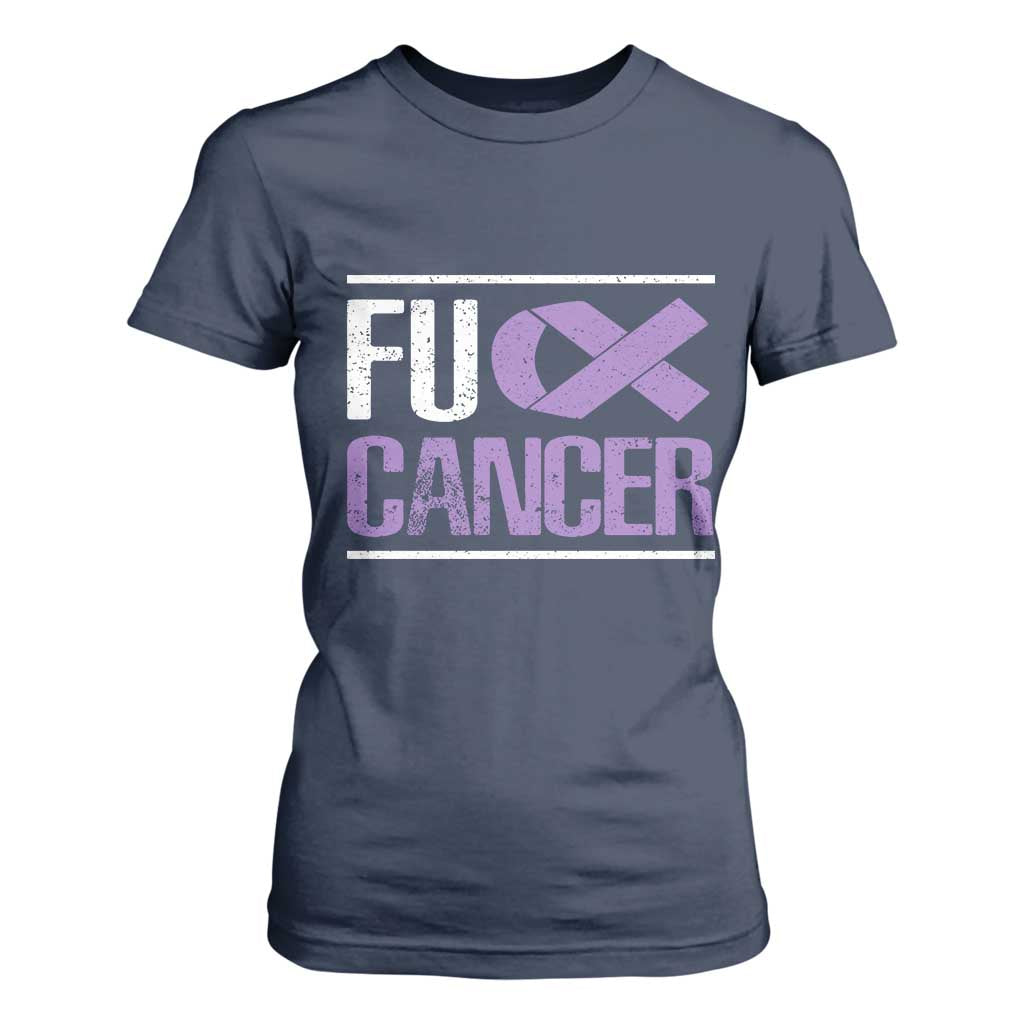 Fuck Cancer T Shirt For Women Funny National Cancer Prevention Month Lavender Ribbon TS11 Navy Print Your Wear