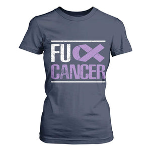 Fuck Cancer T Shirt For Women Funny National Cancer Prevention Month Lavender Ribbon TS11 Navy Print Your Wear