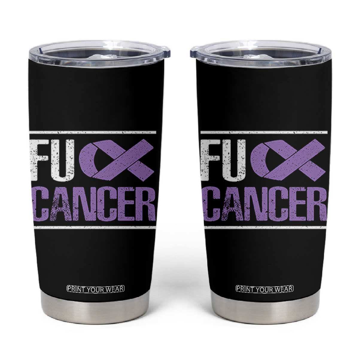 Fuck Cancer Tumbler Cup Funny National Cancer Prevention Month Lavender Ribbon TS11 Black Print Your Wear