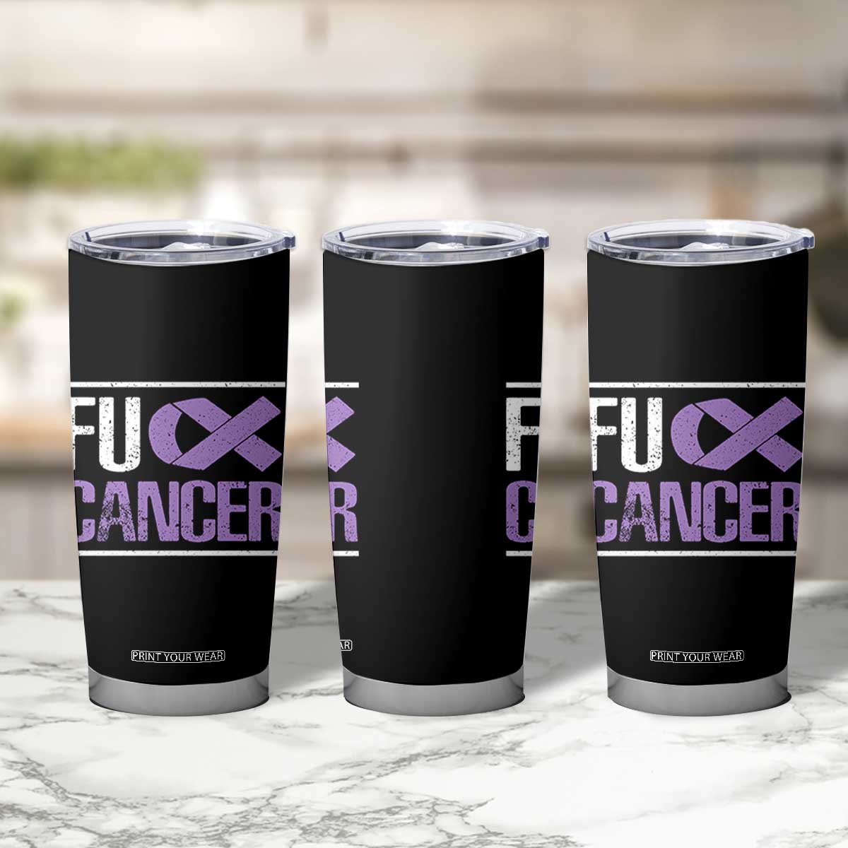 Fuck Cancer Tumbler Cup Funny National Cancer Prevention Month Lavender Ribbon TS11 Print Your Wear