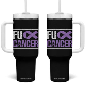 Fuck Cancer Tumbler With Handle Funny National Cancer Prevention Month Lavender Ribbon TS11 One Size: 40 oz Black Print Your Wear