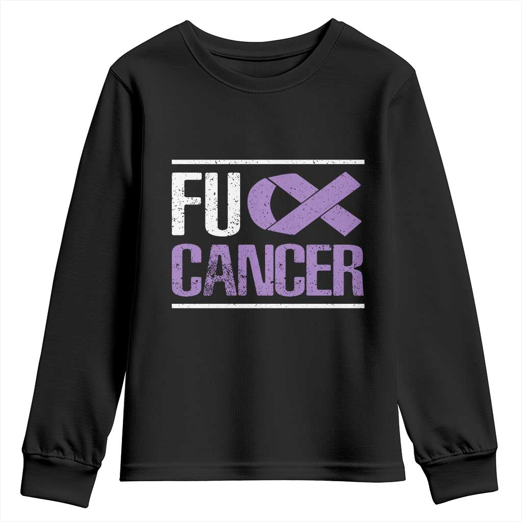 Fuck Cancer Youth Sweatshirt Funny National Cancer Prevention Month Lavender Ribbon TS11 Black Print Your Wear