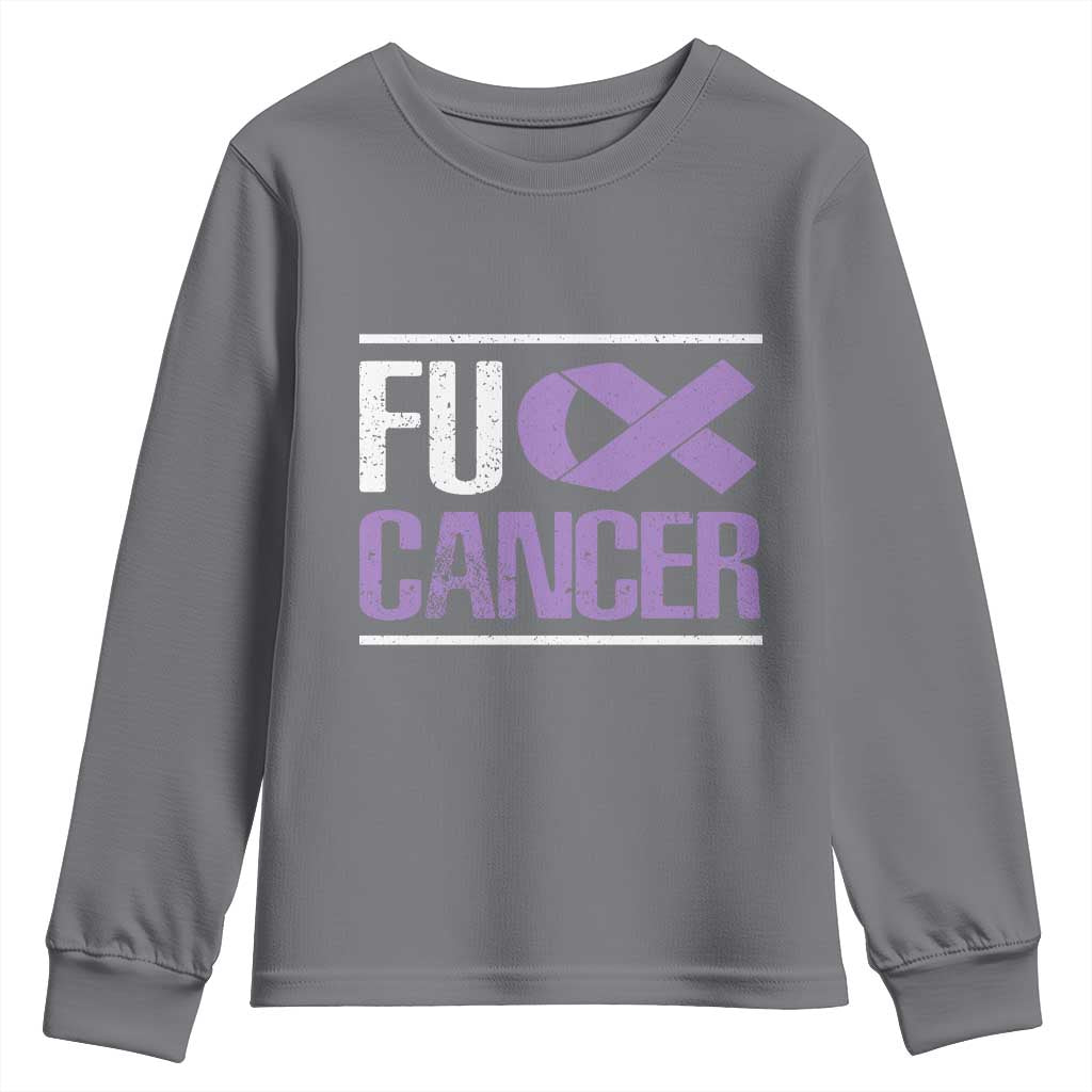 Fuck Cancer Youth Sweatshirt Funny National Cancer Prevention Month Lavender Ribbon TS11 Charcoal Print Your Wear