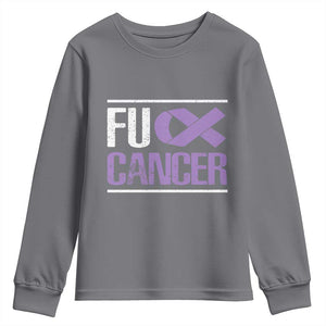 Fuck Cancer Youth Sweatshirt Funny National Cancer Prevention Month Lavender Ribbon TS11 Charcoal Print Your Wear