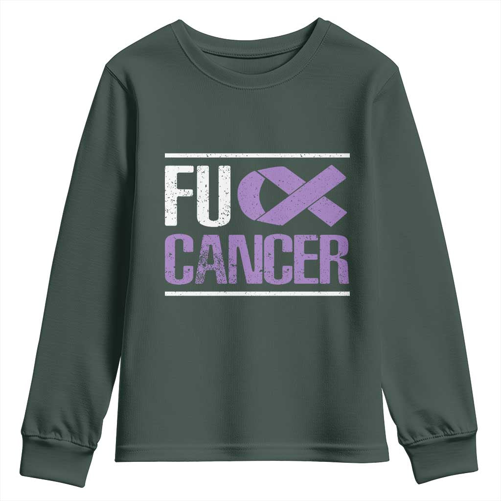 Fuck Cancer Youth Sweatshirt Funny National Cancer Prevention Month Lavender Ribbon TS11 Dark Forest Green Print Your Wear