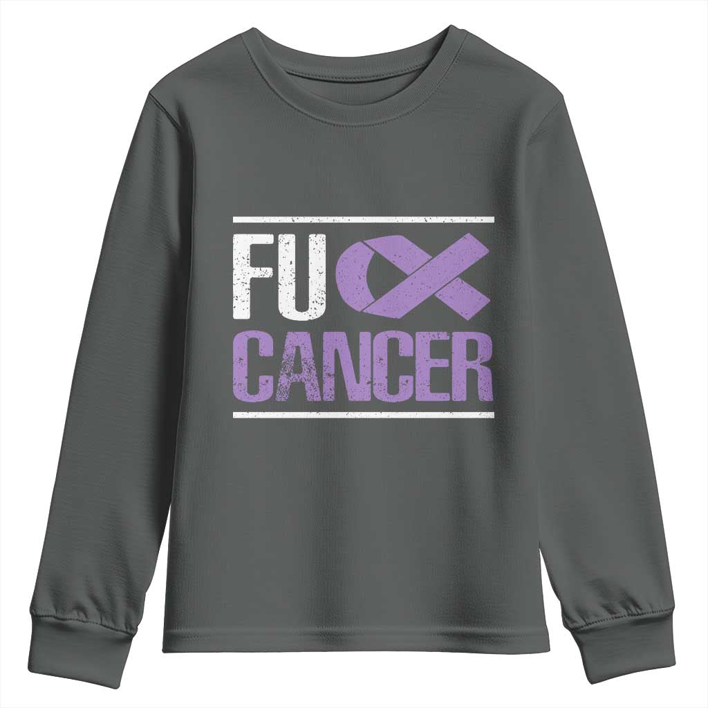 Fuck Cancer Youth Sweatshirt Funny National Cancer Prevention Month Lavender Ribbon TS11 Dark Heather Print Your Wear