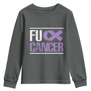 Fuck Cancer Youth Sweatshirt Funny National Cancer Prevention Month Lavender Ribbon TS11 Dark Heather Print Your Wear