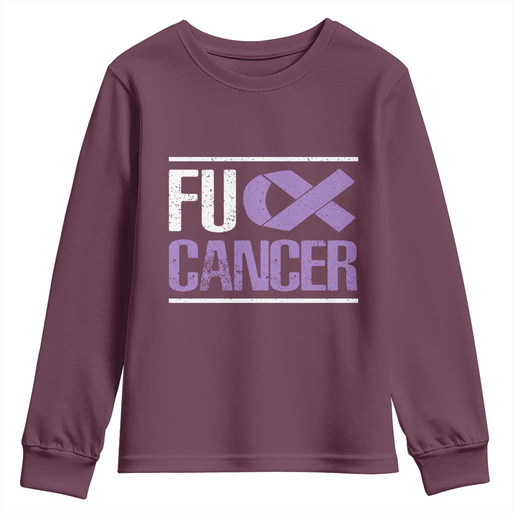 Fuck Cancer Youth Sweatshirt Funny National Cancer Prevention Month Lavender Ribbon TS11 Maroon Print Your Wear