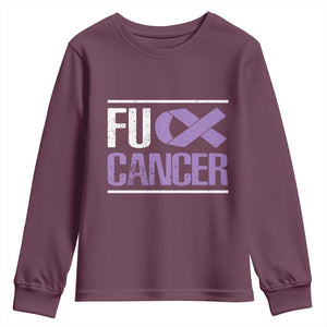 Fuck Cancer Youth Sweatshirt Funny National Cancer Prevention Month Lavender Ribbon TS11 Maroon Print Your Wear