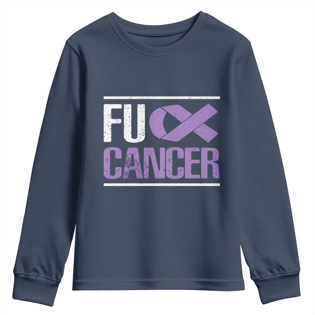 Fuck Cancer Youth Sweatshirt Funny National Cancer Prevention Month Lavender Ribbon TS11 Navy Print Your Wear