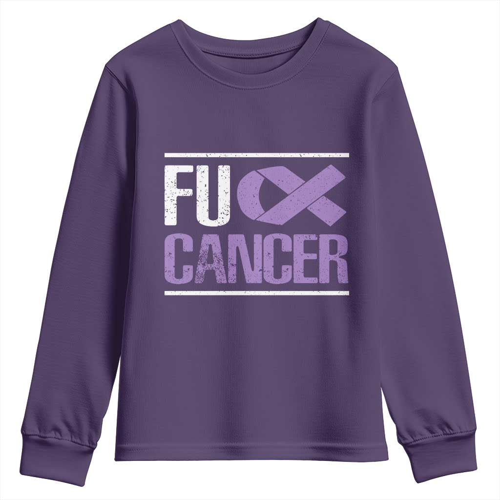 Fuck Cancer Youth Sweatshirt Funny National Cancer Prevention Month Lavender Ribbon TS11 Purple Print Your Wear