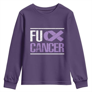 Fuck Cancer Youth Sweatshirt Funny National Cancer Prevention Month Lavender Ribbon TS11 Purple Print Your Wear