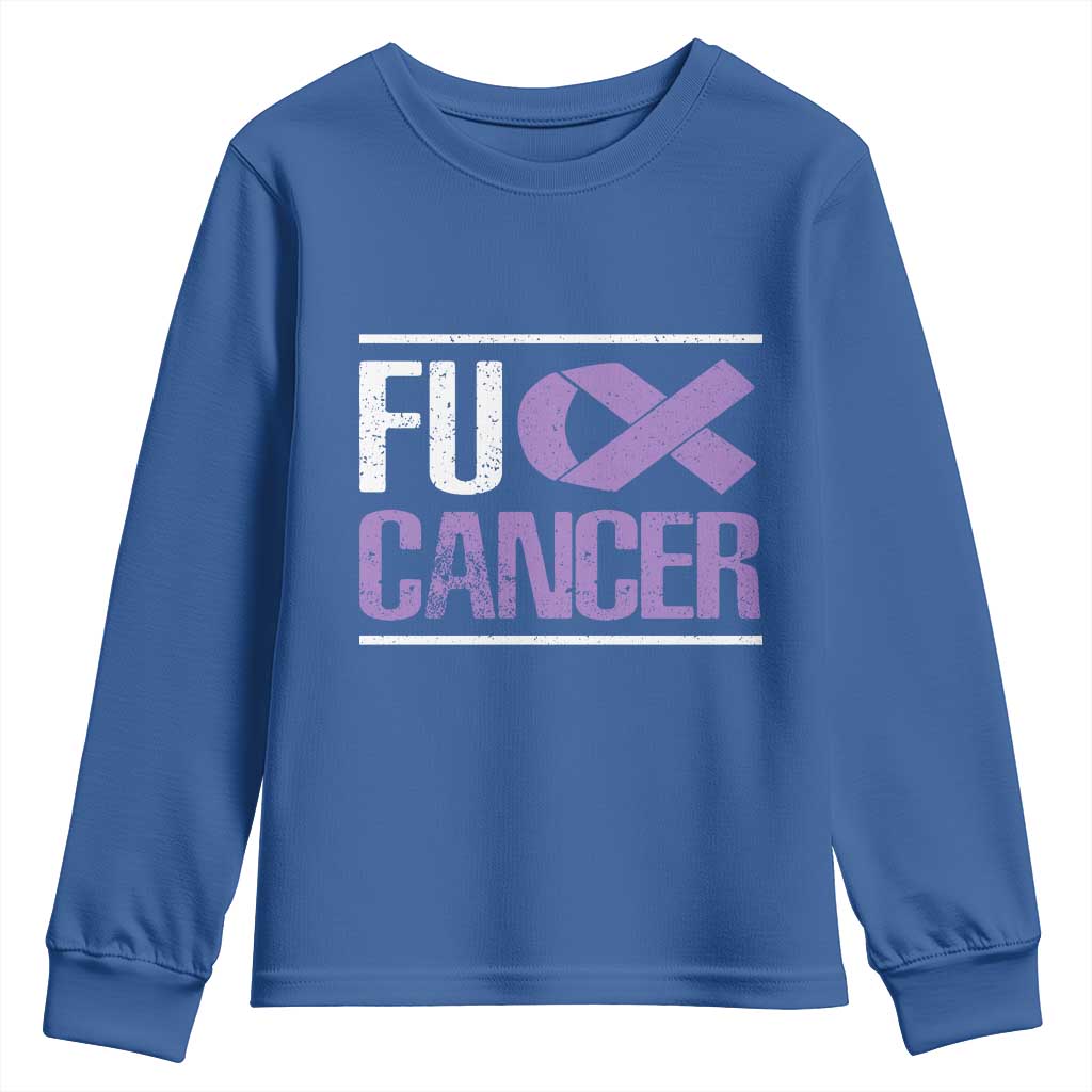 Fuck Cancer Youth Sweatshirt Funny National Cancer Prevention Month Lavender Ribbon TS11 Royal Blue Print Your Wear