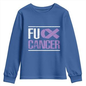 Fuck Cancer Youth Sweatshirt Funny National Cancer Prevention Month Lavender Ribbon TS11 Royal Blue Print Your Wear