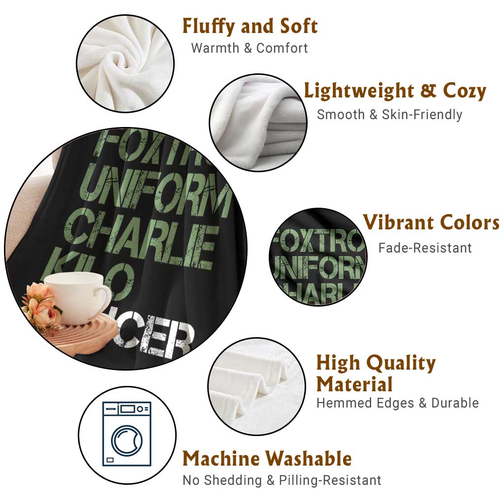 Foxtrot Uniform Charlie Kilo Cancer Throw Blanket Funny Fuck Cancer Military Alphabet TS11 Print Your Wear