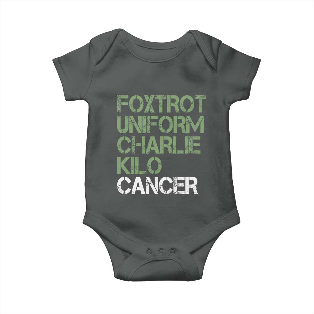 Foxtrot Uniform Charlie Kilo Cancer Baby Onesie Funny Fuck Cancer Military Alphabet TS11 Dark Heather Print Your Wear