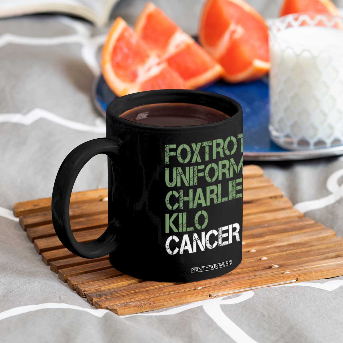 Foxtrot Uniform Charlie Kilo Cancer Coffee Mug Funny Fuck Cancer Military Alphabet TS11 Print Your Wear