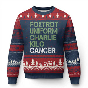 Foxtrot Uniform Charlie Kilo Cancer Ugly Christmas Sweater Funny Fuck Cancer Military Alphabet TS11 Navy Red Print Your Wear