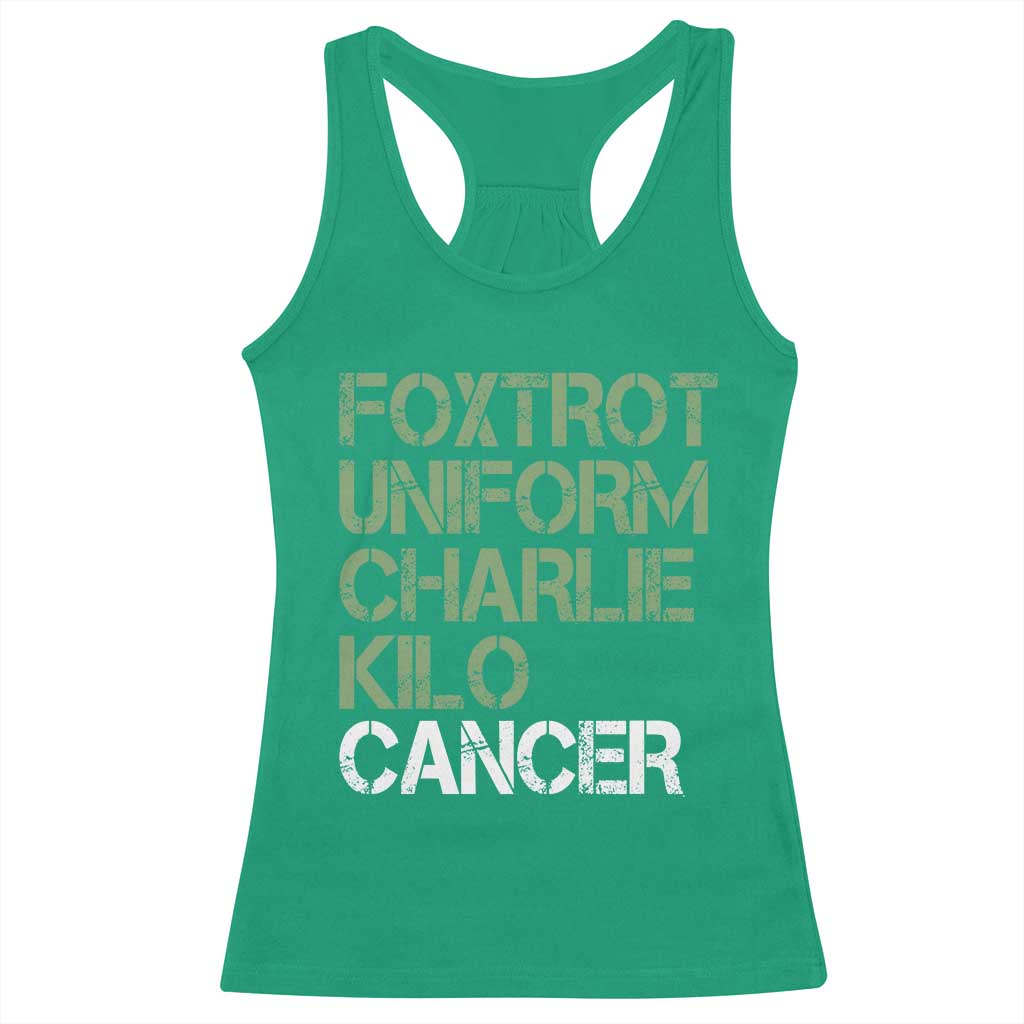 Foxtrot Uniform Charlie Kilo Cancer Racerback Tank Top Funny Fuck Cancer Military Alphabet TS11 Irish Green Print Your Wear