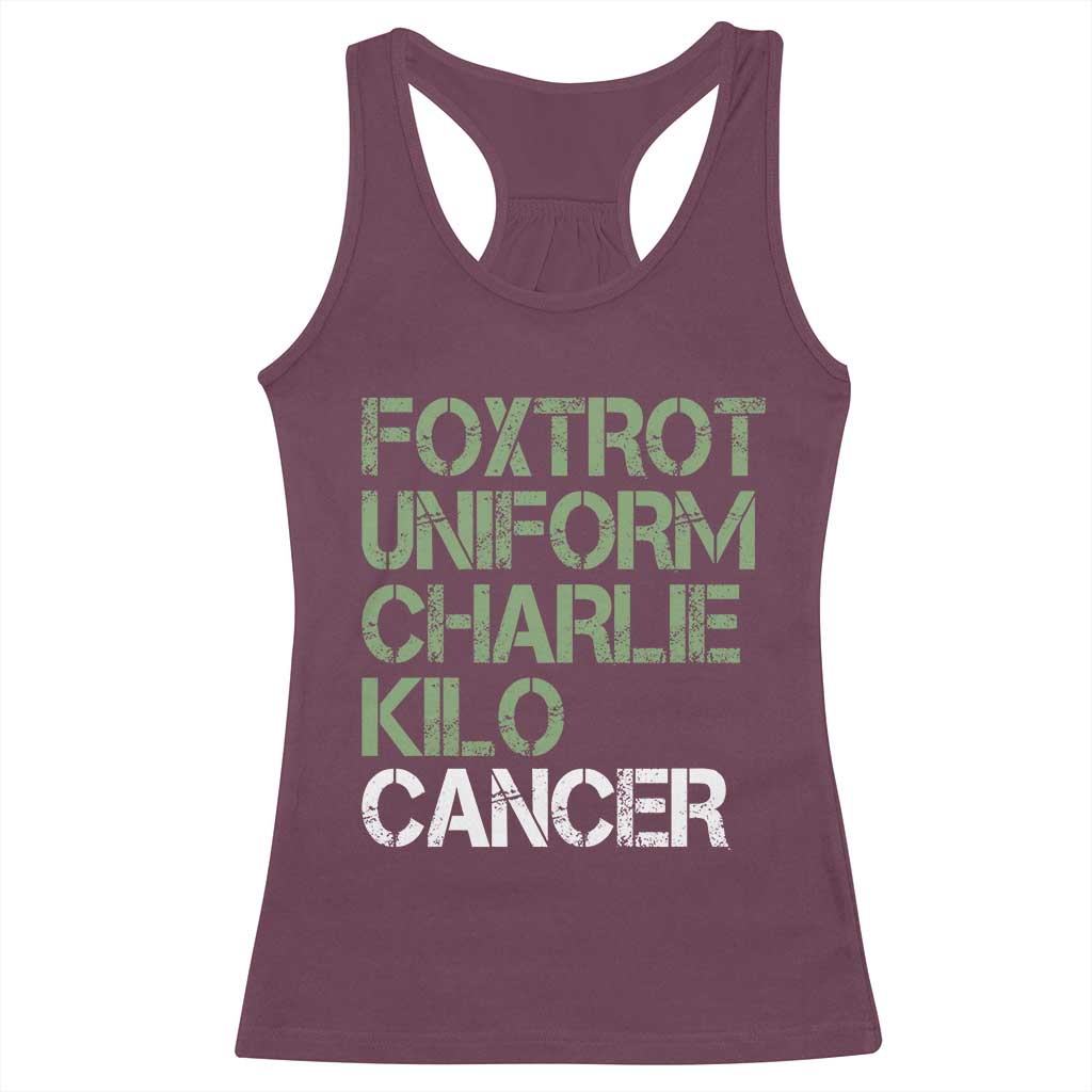 Foxtrot Uniform Charlie Kilo Cancer Racerback Tank Top Funny Fuck Cancer Military Alphabet TS11 Maroon Print Your Wear