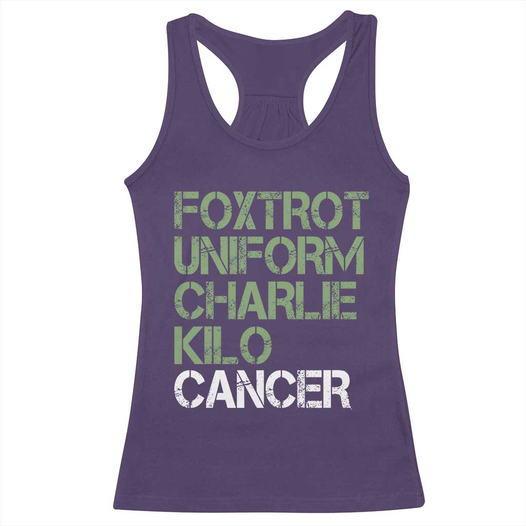 Foxtrot Uniform Charlie Kilo Cancer Racerback Tank Top Funny Fuck Cancer Military Alphabet TS11 Purple Print Your Wear