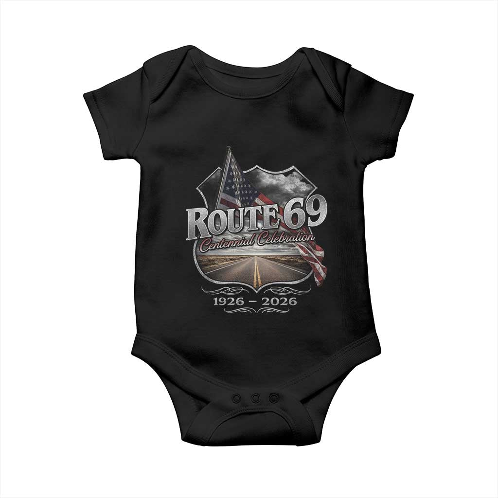 US Route 69 Centennial Celebration Baby Onesie Highway Road 100 Years Anniversary American Flag TS11 Black Print Your Wear