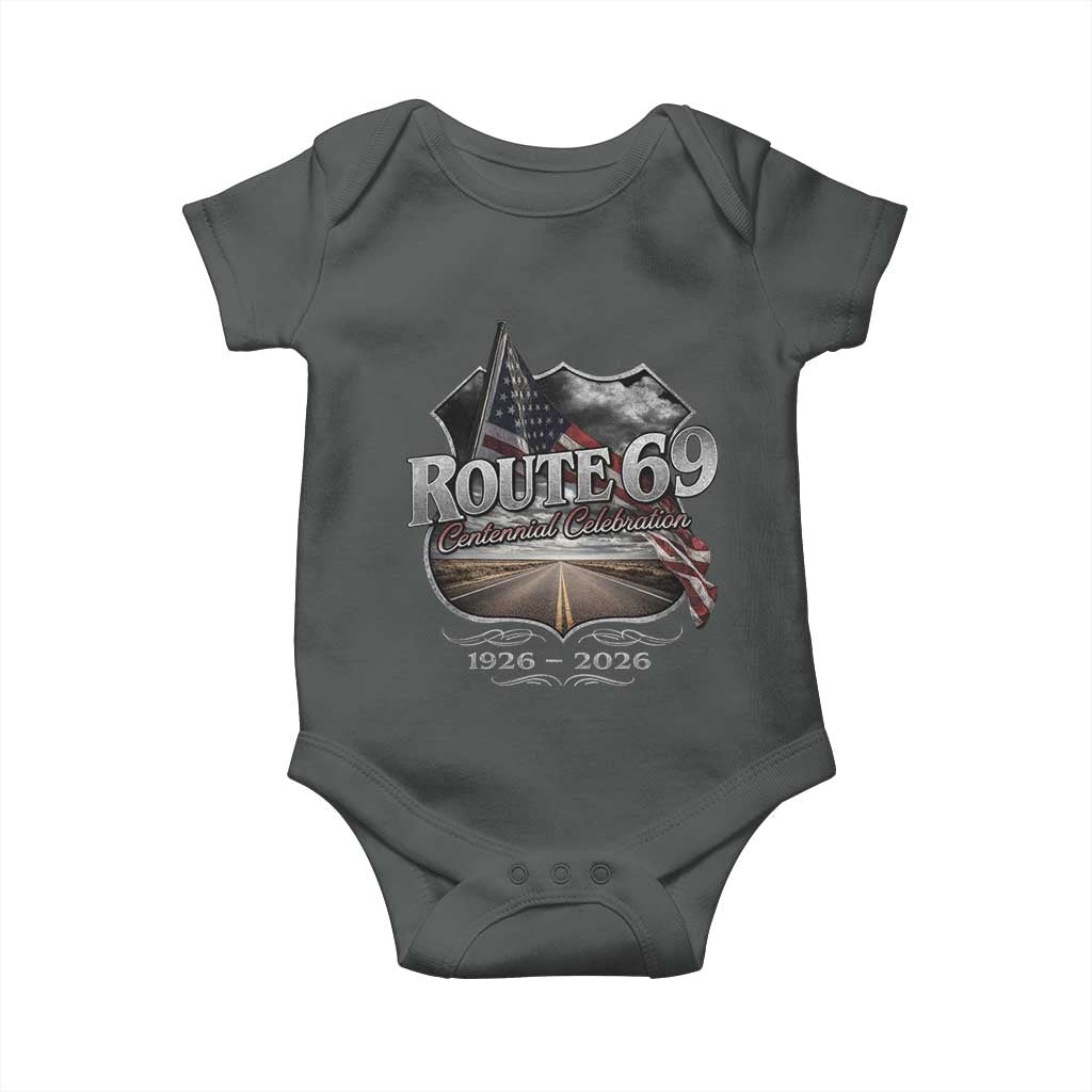 US Route 69 Centennial Celebration Baby Onesie Highway Road 100 Years Anniversary American Flag TS11 Dark Heather Print Your Wear