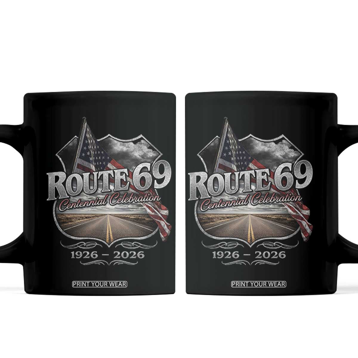 US Route 69 Centennial Celebration Coffee Mug Highway Road 100 Years Anniversary American Flag TS11 Black Print Your Wear