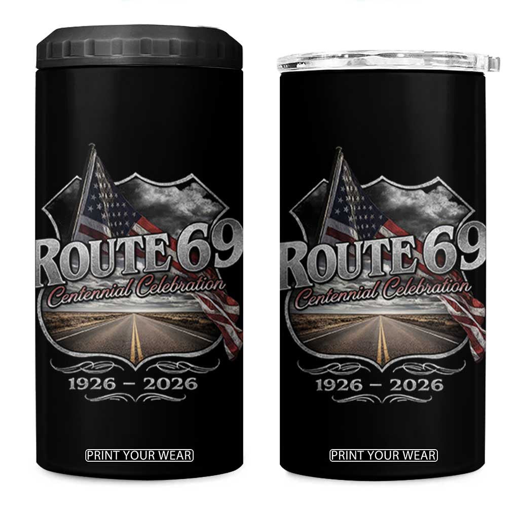 US Route 69 Centennial Celebration 4 in 1 Can Cooler Tumbler Highway Road 100 Years Anniversary American Flag TS11 One Size: 16 oz Black Print Your Wear