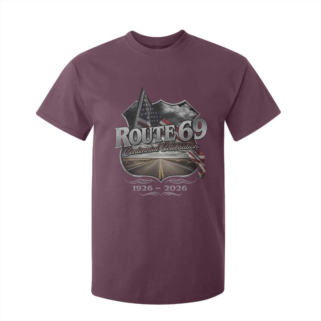 US Route 69 Centennial Celebration T Shirt For Kid Highway Road 100 Years Anniversary American Flag TS11 Maroon Print Your Wear