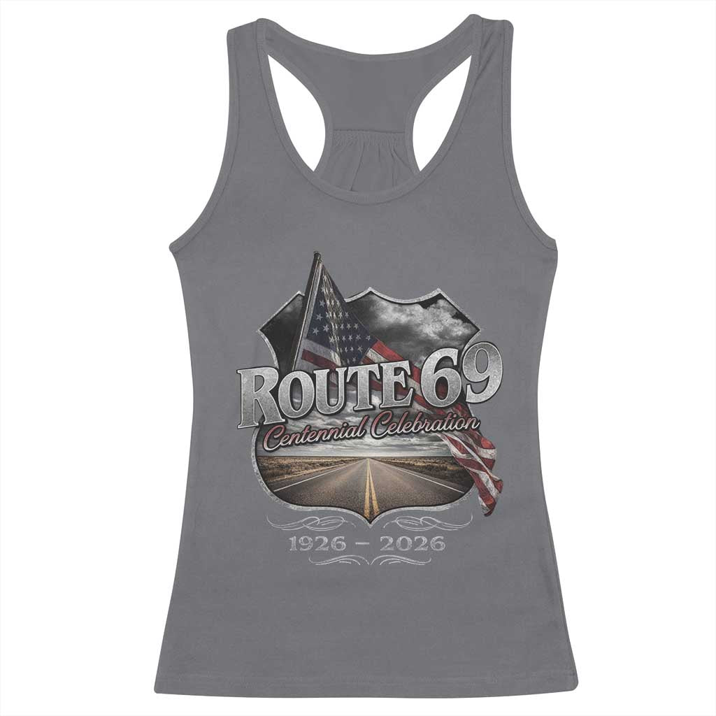 US Route 69 Centennial Celebration Racerback Tank Top Highway Road 100 Years Anniversary American Flag TS11 Charcoal Print Your Wear
