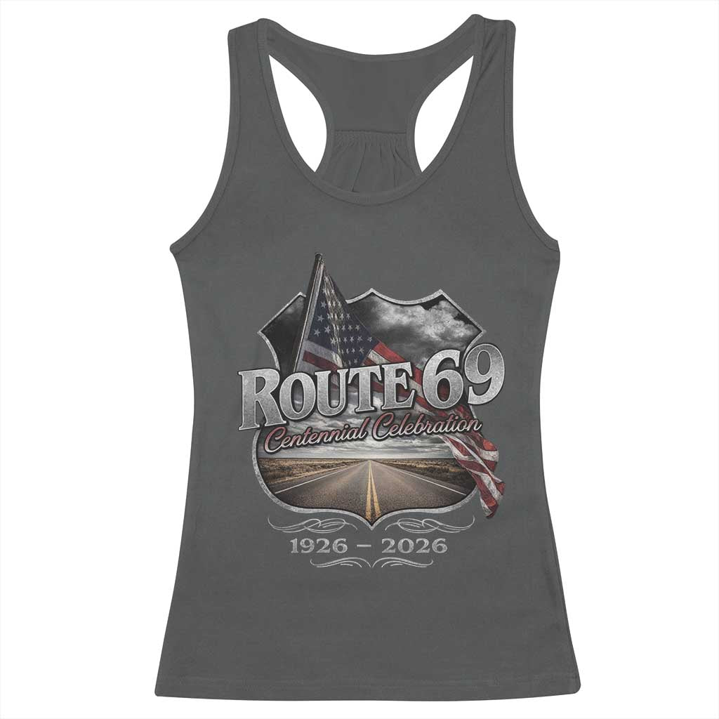US Route 69 Centennial Celebration Racerback Tank Top Highway Road 100 Years Anniversary American Flag TS11 Dark Heather Print Your Wear