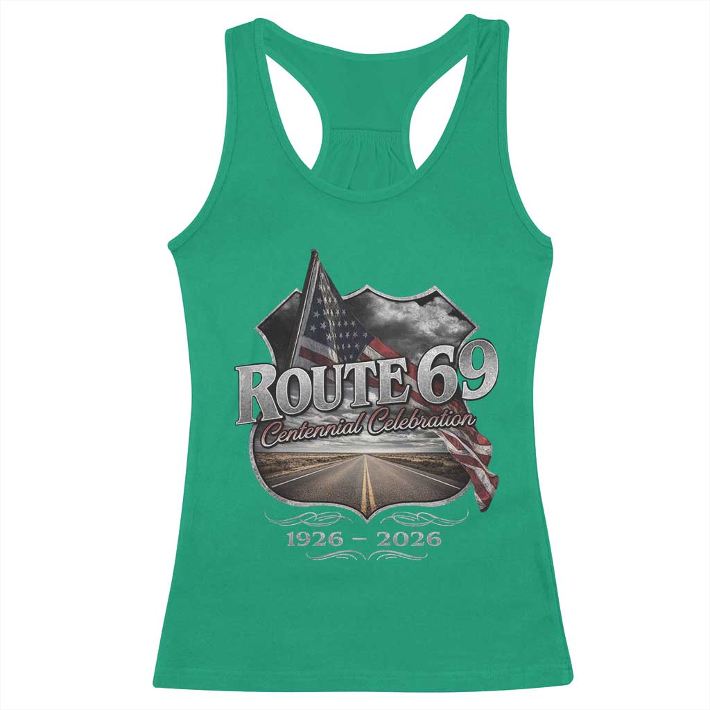 US Route 69 Centennial Celebration Racerback Tank Top Highway Road 100 Years Anniversary American Flag TS11 Irish Green Print Your Wear