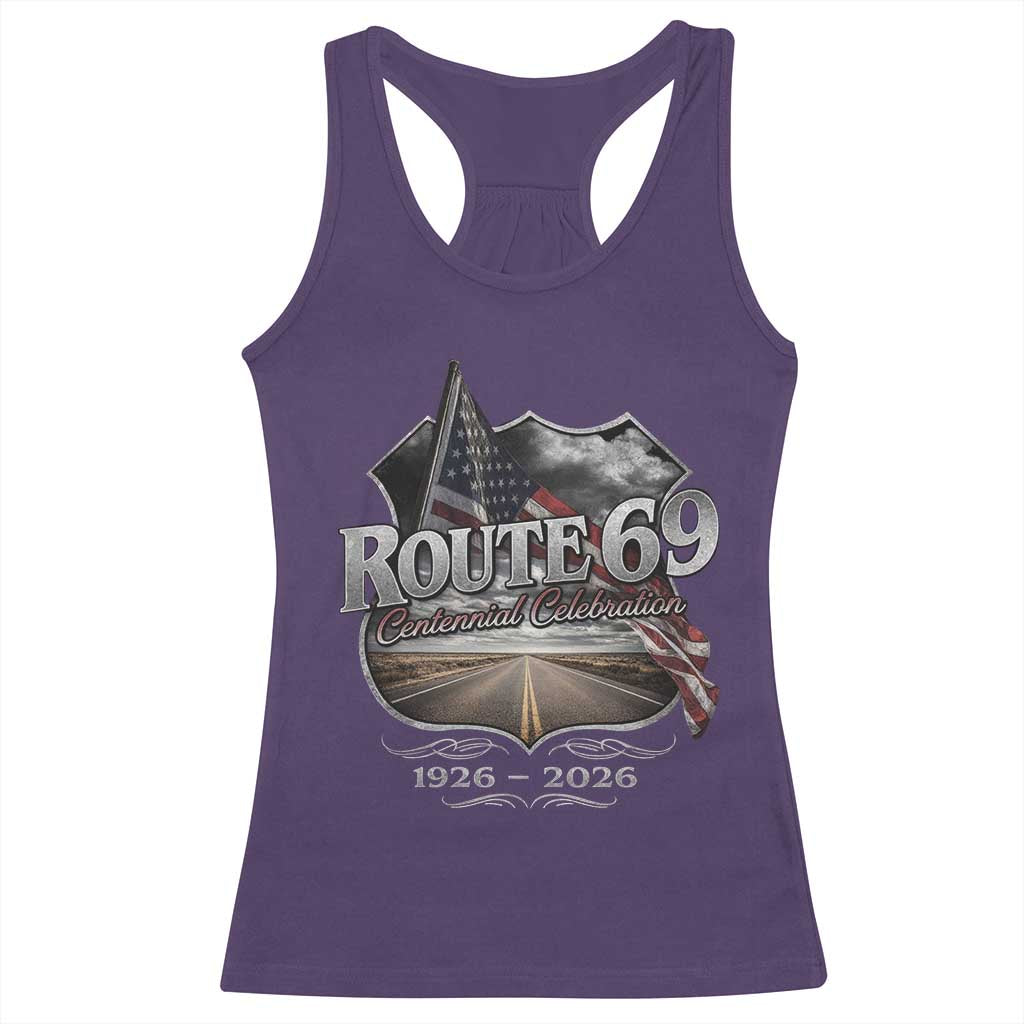 US Route 69 Centennial Celebration Racerback Tank Top Highway Road 100 Years Anniversary American Flag TS11 Purple Print Your Wear