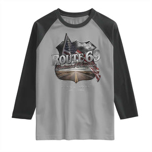 US Route 69 Centennial Celebration Raglan Shirt Highway Road 100 Years Anniversary American Flag TS11 Sport Gray Black Print Your Wear