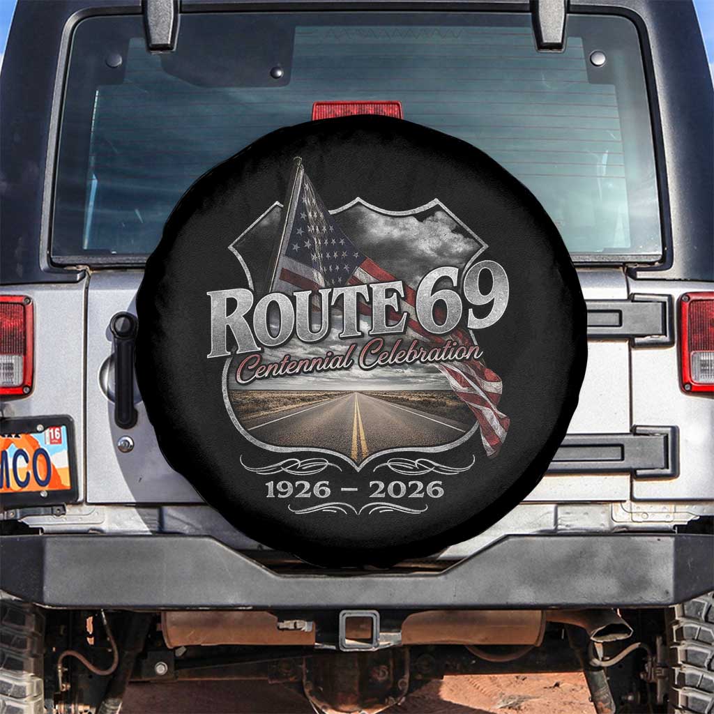 US Route 69 Centennial Celebration Spare Tire Cover Highway Road 100 Years Anniversary American Flag TS11 No hole Black Print Your Wear